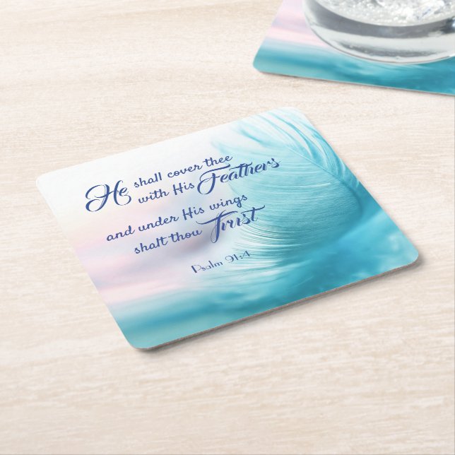 Psalm 91:4 King James Square Coasters (Angled)