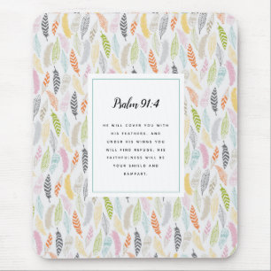 Psalm 91:4 Scripture and Feather Design Art Print Mouse Pad