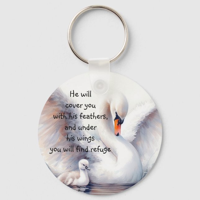 Psalm 91:4 Wings God's protection Bible Scripture Key Ring (Front)