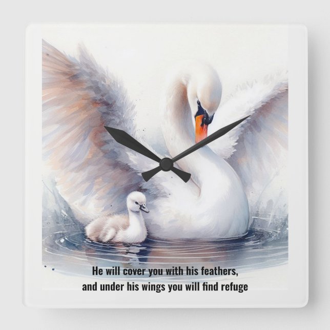 Psalm 91:4 Wings God's protection Bible Scripture Square Wall Clock (Front)