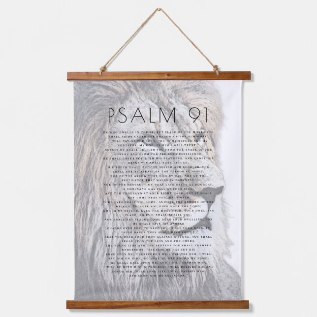  Psalm 91 Bible Art Lion Head Christian Wood Hanging Tapestry (Front)