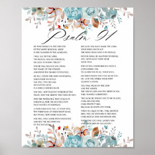 Psalm 91 Bible Scripture Floral Poster
