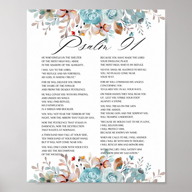 Psalm 91 Bible Scripture Floral Poster (Front)