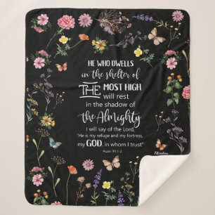 Psalm 91 Bible Verse Wild Flowers Sherpa Blanket