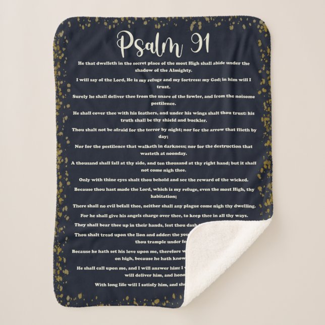 Psalm 91, Blue, King James Version, Bible Verse Sherpa Blanket (Front)
