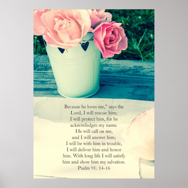 Psalm 91, Christian poster with pink roses (Front)