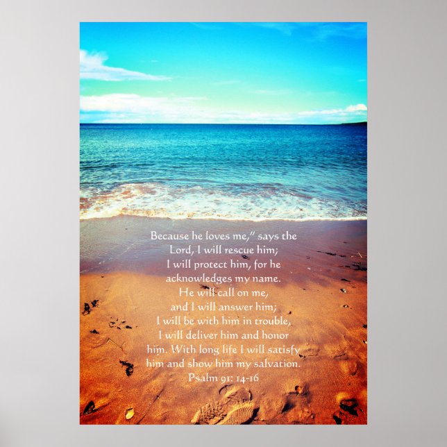 Psalm 91, Christian poster with seawaves & sand (Front)