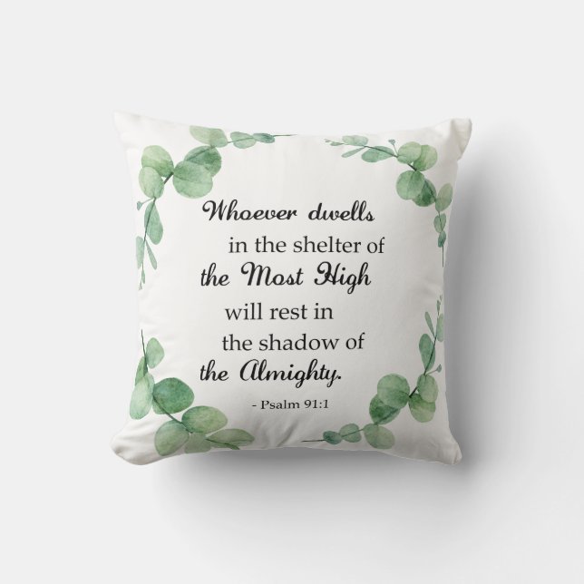 Psalm 91 Eucalyptus Wreath Bible Quote Christian Cushion (Front)