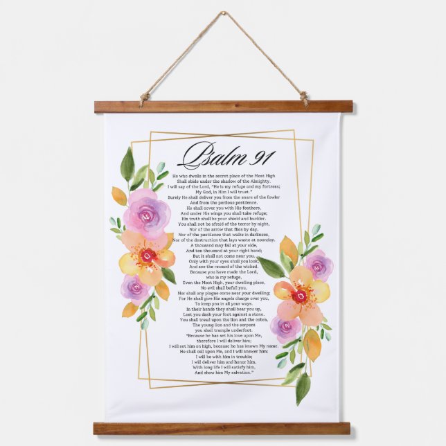 Psalm 91 Floral Geometric Frame Hanging Tapestry (Front)