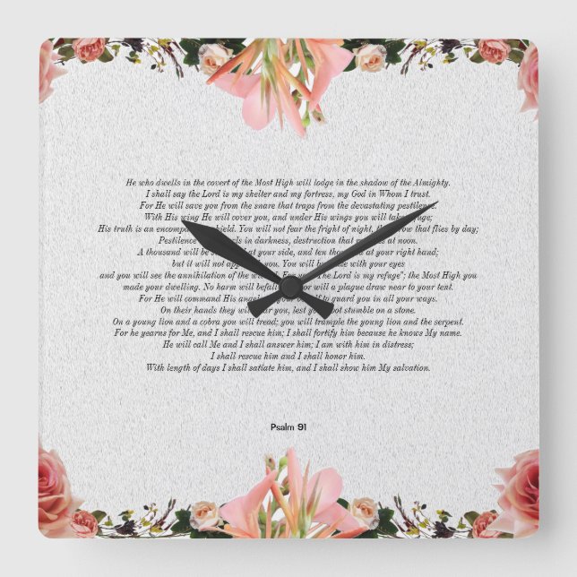 Psalm 91 Flower Acrylic Wall Clock (Front)