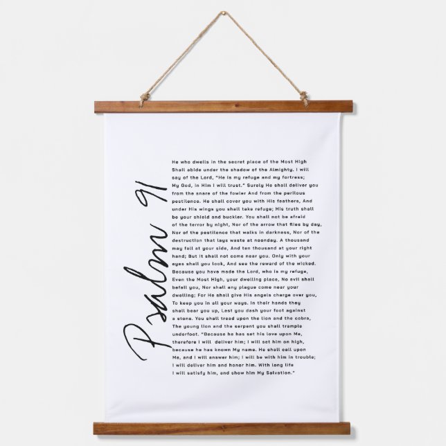  Psalm 91 Font Bible Verses Wood Scroll  Hanging Tapestry (Front)