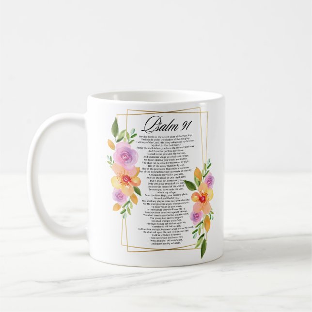 Psalm 91 Geometric Frame Floral Coffee Mug (Left)