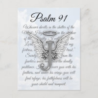 Psalm 91 Letter J Angel Wings Halo Postcard