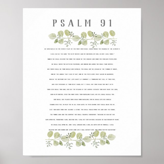 Psalm 91 Olive Green Eucalyptus Leaves Bible Art Poster (Front)