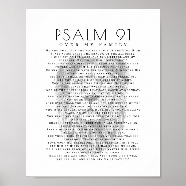 Psalm 91 Over My Family Lion Head Christian Poster (Front)