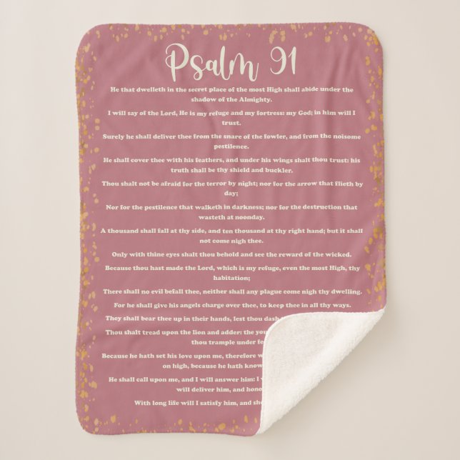 Psalm 91, Pink, King James Version, Bible Verse Sherpa Blanket (Front)