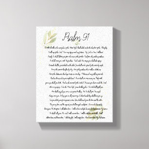 Psalm 91 Scripture Bible Art Watercolor Leaves Canvas Print