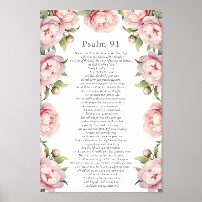 Psalm 91 Scripture Bible Verse Floral Blush Poster (Front)
