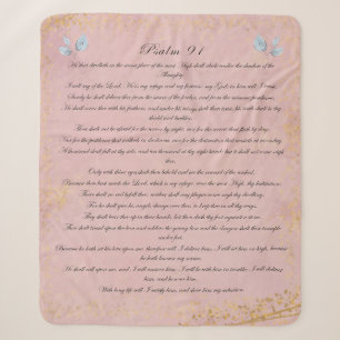 Psalm 91, Scripture & Eucalyptus Leaves, Pink Sherpa Blanket