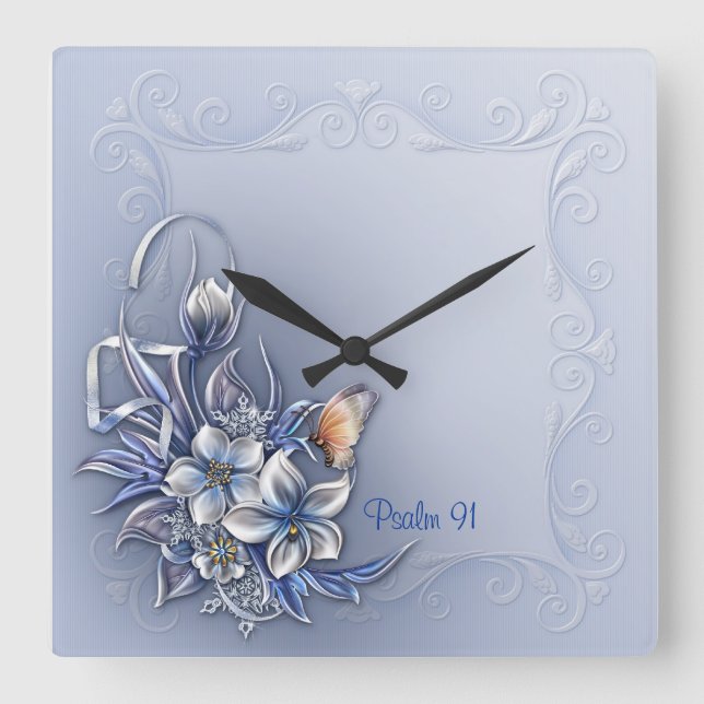 Psalm 91 &  Square Square Wall Clock (Front)