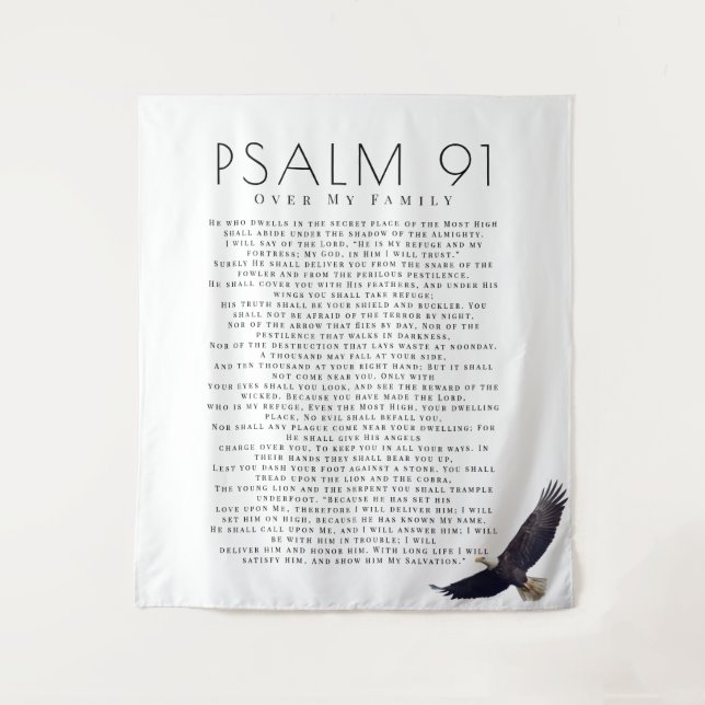 Psalm 91 Verse Over My Family Christian Eagle Tapestry (Front)