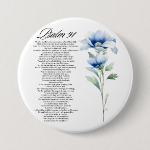 Psalm 91 Watercolor Blue Flower Bible Scriptures 7.5 Cm Round Badge