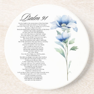Psalm 91 Watercolor Blue Flower Bible Scriptures Coaster