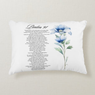 Psalm 91 Watercolor Blue Flower Bible Scriptures Decorative Cushion