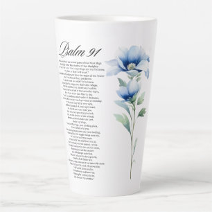 Psalm 91 Watercolor Blue Flower Bible Scriptures Latte Mug