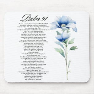 Psalm 91 Watercolor Blue Flower Bible Scriptures Mouse Pad