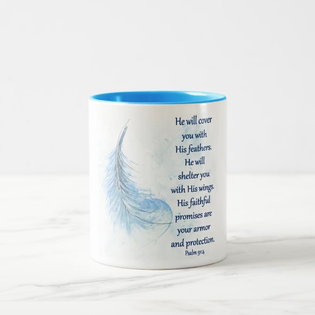 Psalm 91 Watercolor Feather Two-Tone Coffee Mug (Center)