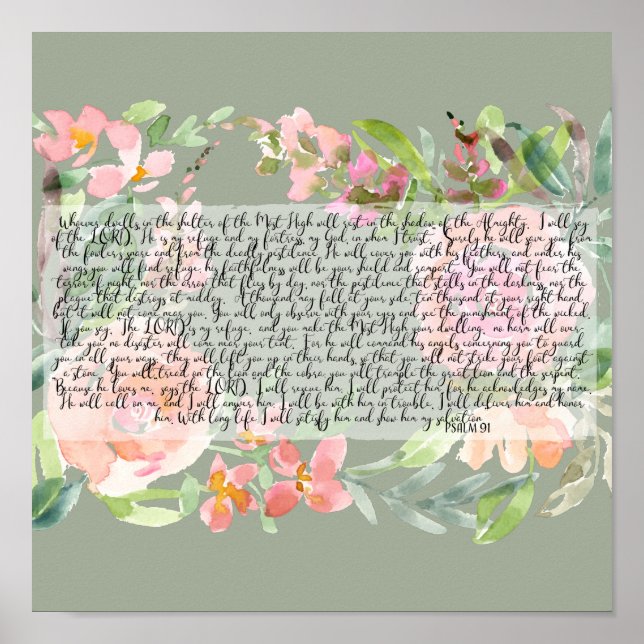 Psalm 91 watercolor scripture art poster (Front)