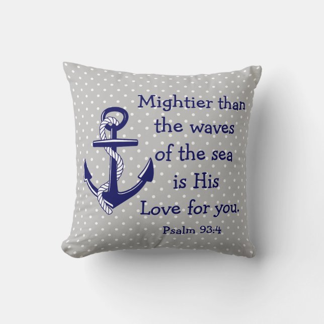 Psalm 93 Mightier than the sea, navy anchor/grey Cushion (Front)