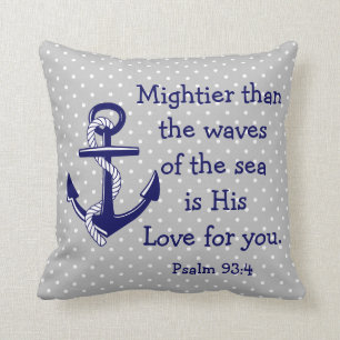 Psalm 93 Mightier than the sea, navy anchor/grey Cushion