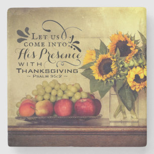 Psalm 95:2 Into His Presence with Thanksgiving Stone Coaster