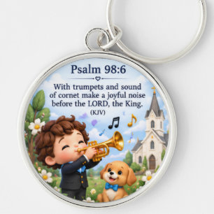 Psalm 98:6 Christian Trumpet Music Round Keychain