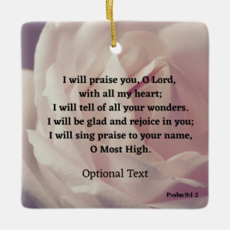 Psalm 9:1-2 Rose Bible Verse Ceramic Ornament