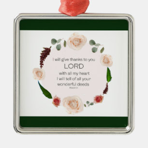 Psalm 9:1, Bible Verse Metal Ornament