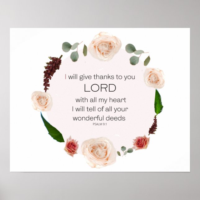 Psalm 9:1, Bible Verse, Wall Decor (Front)