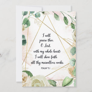 Psalm 9:1, I Will Praise You, Scripture, Bible Thank You Card