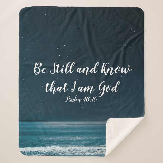Psalm Be Still and Know that I Am God Night Beach Sherpa Blanket (Front)