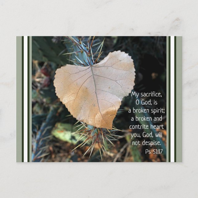 Psalm Broken and Contrite Heart Leaf Postcard (Front)