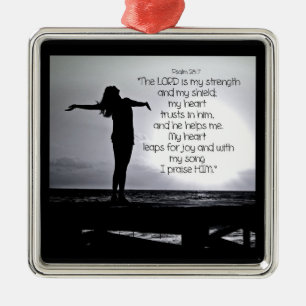 Psalm Lord is my Strength Bible Quote Black Grey Metal Ornament