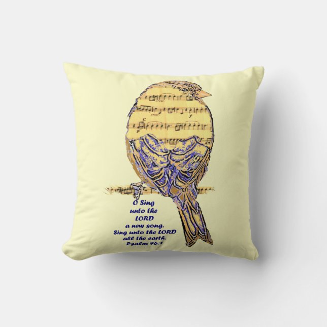 Psalm Scripture Inspirational Quote Bird Song Cushion (Front)