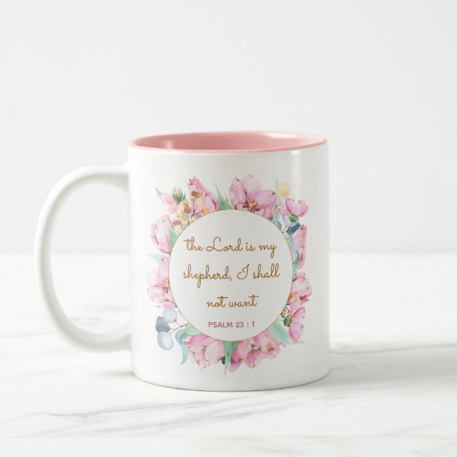 Psalm - The Lord is my Shepherd I shall not want Two-Tone Coffee Mug (Left)