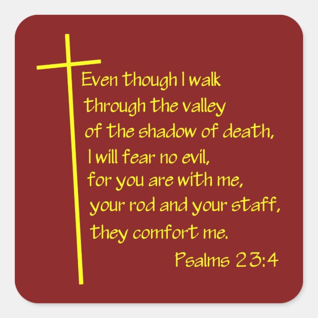 Psalms23-4 Yellow Square Sticker (Front)