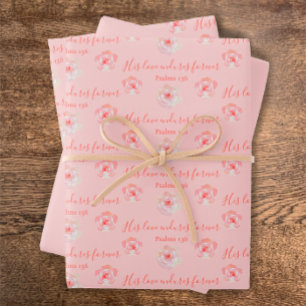 Psalms 136 Love Watercolor Rose Heart Valentines Wrapping Paper Sheet