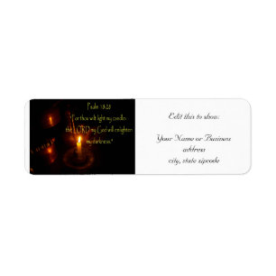 Psalms 18:28 over Lit candle and copper teapots Return Address Label
