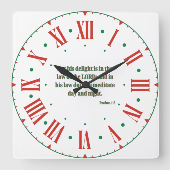 Psalms 1:2 KJV Bible Verse II Roman Numeral Square Wall Clock (Front)