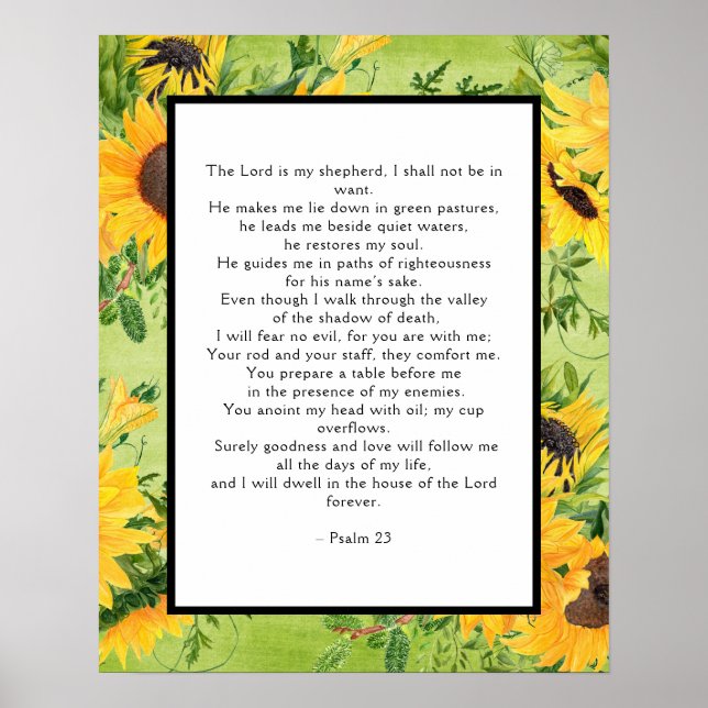 Psalms 23 Golden Sunflowers Border Poster (Front)